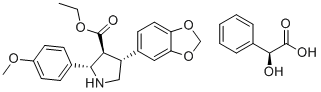 (2S)-羟基(苯基)乙酸-(2S,3S,4R)-4-(1,3-苯并二氧杂环戊烯-5-基)-2-(4-甲氧基苯基)-3-吡咯烷羧酸乙酯分子结构 (CAS 403614-49-3)