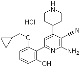2-Amino-6-[2-(cyclopropylmethoxy)-6-hydroxyphenyl]-4-(4-piperidinyl)-3-pyridinecarbonitrile hydrochloride molecular structure (CAS 406209-26-5)