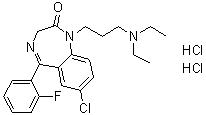 7-氯-1-[3-(二乙基氨基)丙基]-5-(邻氟苯基)-1,3-二氢-2H-1,4-苯并二氮杂卓-2-酮二盐酸盐分子结构 (CAS 4130-75-0)