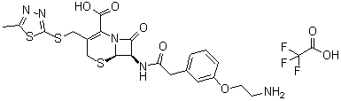 Trifluoroacetic acid compd. with (6R-trans)-7-[[[3-(2-aminoethoxy)phenyl]acetyl]amino]-3-[[(5-methyl-1,3,4-thiadiazol-2-yl)thio]methyl]-8-oxo-5-thia-1-azabicyclo[4.2.0]oct-2-ene-2-carboxylic acid molecular structure (CAS 42059-11-0)