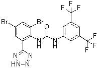 N-[3,5-Bis(trifluoromethyl)phenyl]-N'-[2,4-dibromo-6-(2H-tetrazol-5-yl)phenyl]urea molecular structure (CAS 426834-69-7)