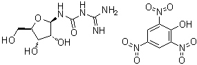 结构式 CAS# 4336-46-3, 1-(二氨基亚甲基)-3-beta-D-呋喃核糖基脲苦味酸盐