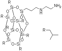 structure of CAS# 444315-16-6, N1-[3-[3,5,7,9,11,13,15-Heptakis(2-methylpropyl)pentacyclo[9.5.1.1(3,9).1(5,15).1(7,13)]octasiloxan-1-yl]propyl]-1,2-ethanediamine;AM 0275; Aminoethylaminopropyl Isobutyl-POSS; [3-(2-Aminoethyl)amino]propyl]heptaisobutylpolysilsesquioxane