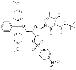 3-[5-O-[Bis(4-methoxyphenyl)phenylmethyl]-2-deoxy-3-O-[(4-nitrophenyl)sulfonyl]-beta-D-threo-pentofuranosyl]-3,6-dihydro-5-methyl-2,6-dioxo-1(2H)-pyrimidinecarboxylic acid 1,1-dimethylethyl ester molecular structure (CAS 444717-23-1)