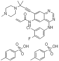 structure of CAS# 451493-31-5, AV 412;N-[4-[(3-Chloro-4-fluorophenyl)amino]-7-[3-methyl-3-(4-methyl-1-piperazinyl)-1-butynyl]-6-quinazolinyl]-2-propenamide bis(4-methylbenzenesulfonate); MP 412