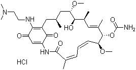 structure of CAS# 467214-21-7, Alvespimycin hydrochloride;17-DMAG hydrochloride; BMS 826476; KOS 1022; 17-Demethoxy-17-[[2-(dimethylamino)ethyl]amino]geldanamycin hydrochloride