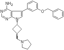 structure of CAS# 475488-23-4, ADW 742;GSK 552602A; 5-(3-Benzyloxyphenyl)-7-[trans-3-[(pyrrolidin-1-yl)methyl]cyclobutyl]-7H-pyrrolo[2,3-d]pyrimidin-4-amine