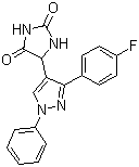 结构式 CAS# 484049-04-9, 5-(3-(4-氟苯基)-1-苯基-1H-吡唑-4-基)咪唑烷-2,4-二酮