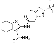 N-[3-(氨基羰基)-4,5,6,7-四氢苯并[b]噻吩-2-基]-5-甲基-3-(三氟甲基)-1H-吡唑-1-乙酰胺分子结构 (CAS 489408-02-8)