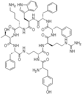 L-Tyrosyl-(2R)-2,4-diaminobutanoyl-L-arginyl-L-phenylalanyl-L-phenylalanyl-D-tryptophyl-L-lysyl-L-threonyl-L-phenylalanine (9→2)-lactam molecular structure (CAS 496849-46-8)