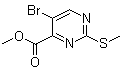 structure of CAS# 50593-91-4, 5-Bromo-2-(methylsulfanyl)pyrimidine-4-carboxylic acid methyl ester