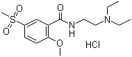 结构式 CAS# 51012-33-0, 盐酸硫必利; 盐酸泰必利; N-[2-(二乙基氨基)乙基]-2-甲氧基-5-(甲基磺酰基)苯甲酰胺盐酸盐