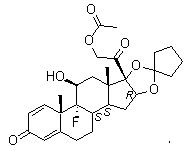 structure of CAS# 51022-69-6, Amcinonide;CL 34699; Cyclocort; Penticort; Visderm; (11alpha,16alpha)-21-(Acetyloxy)-16,17-[cyclopentylidenebis(oxy)]-9-fluoro-11-hydroxy-pregna-1,4-diene-3,20-dione