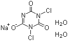 structure of CAS# 51580-86-0, Sodium dichloroisocyanurate dihydrate;Dichloroisocyanuric acid sodium salt dihydrate; 1,3-Dichloro-1,3,5-triazine-2,4,6(1H,3H,5H)-trione sodium salt dihydrate