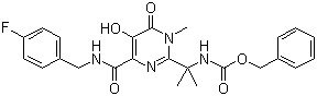 Benzyl [1-[4-[[(4-fluorobenzyl)amino]carbonyl]-5-hydroxy-1-methyl-6-oxo-1,6-dihydropyrimidin-2-yl]-1-methylethyl]carbamate molecular structure (CAS 518048-02-7)