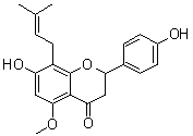 结构式 CAS# 521-48-2, 4',7-二羟基-5-甲氧基-8-(3-甲基-2-丁烯基)黄烷酮