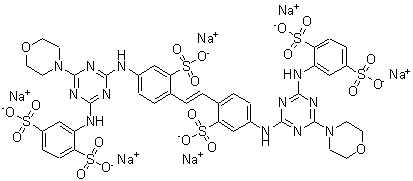 2,2'-[1,2-Ethenediylbis[(3-sulfo-4,1-phenylene)imino[6-(4-morpholinyl)-1,3,5-triazine-4,2-diyl]imino]]bis-1,4-benzenedisulfonic acid hexasodium salt molecular structure (CAS 52301-70-9)