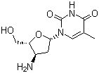 structure of CAS# 52450-18-7, 3'-Amino-2',3'-dideoxythymidine;3'-Deoxy-3'-aminothymidine; 1-[(2R,4S,5S)-4-Amino-5-(hydroxymethyl)oxolan-2-yl]-5-methylpyrimidine-2,4-dione