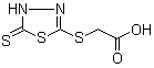 structure of CAS# 53723-88-9, 2-Carboxymethylmercapto-5-mercapto-1,3,4-thiadiazole;2-Carboxymethylthio-5-mercapto-1,3,4-thiadiazole; 2-Carboxythio-5-mercapto-1,3,4-thiadiazole; NSC 12586; [(5-Mercapto-1,3,4-thiadiazol-2-yl)thio]acetic acid