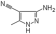 structure of CAS# 5453-07-6, 3-Amino-5-methyl-1H-pyrazole-4-carbonitrile;3-Amino-4-cyano-5-methylpyrazole; 3-Amino-5-methylpyrazole-4-carbonitrile; 5-Amino-3-methylpyrazole-4-carbonitrile; 5-Amino-4-cyano-3-methyl-1H-pyrazole; 5-Amino-4-cyano-3-methylpyrazole; NSC 19055