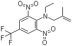 结构式 CAS# 55283-68-6, 丁氟消草; 乙丁烯氟灵; N-乙基-N-(2-甲基-2-丙烯基)-2,6-二硝基-4-(三氟甲基)苯胺