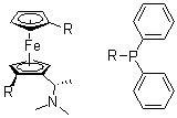(2S)-1-[(1S)-1-(二甲基氨基)乙基]-1',2-双(二苯基膦基)二茂铁分子结构 (CAS 55650-59-4)