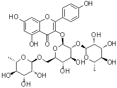 山柰酚 3-O-(2,6-alpha-L-二吡喃鼠李糖基-beta-D-吡喃葡萄糖苷)分子结构 (CAS 55804-74-5)