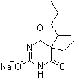 结构式 CAS# 57-33-0, 戊巴比妥钠; 5-乙基-5-(1-甲基丁基)-2,4,6-三氧代六氢嘧啶钠盐