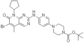 4-[6-[(6-Bromo-8-cyclopentyl-7,8-dihydro-5-methyl-7-oxopyrido[2,3-d]pyrimidin-2-yl)amino]-3-pyridinyl]-1-piperazinecarboxylic acid 1,1-dimethylethyl ester molecular structure (CAS 571188-82-4)