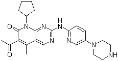 structure of CAS# 571190-30-2, Palbociclib;6-Acetyl-8-cyclopentyl-5-methyl-2-[[5-(piperazin-1-yl)pyridin-2-yl]amino]-8H-pyrido[2,3-d]pyrimidin-7-one; PD 0332991