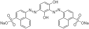 structure of CAS# 5850-16-8, Acid Brown 14;Fenazo Brown N; Disodium 4,4'-[(2,4-dihydroxy-1,3-phenylene)bis(azo)]bisnaphthalene-1-sulphonate