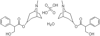 结构式 CAS# 5908-99-6, 硫酸阿托品; alpha-(羟甲基)苯乙酸 8-甲基-8-氮杂双环[3,2,1]-3-辛酯硫酸盐一水合物