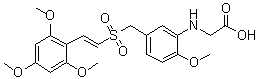 structure of CAS# 592542-59-1, Rigosertib;N-[2-Methoxy-5-[[[(1E)-2-(2,4,6-trimethoxyphenyl)ethenyl]sulfonyl]methyl]phenyl]glycine; ON 01910