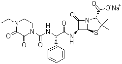 structure of CAS# 59703-84-3, Piperacillin sodium salt;[2S-[2alpha,5alpha,6beta(S*)]]-6-[[[[(4-Ethyl-2,3-dioxo-1-piperazinyl)carbonyl]amino]phenylacetyl]amino]-3,3-dimethyl-7-oxo-4-thia-1-azabicyclo[3.2.0]heptane-2-carboxylic acid monosodium salt