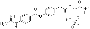 结构式 CAS# 59721-29-8, 甲磺酸卡莫司他; 2-(二甲基氨基)-2-氧代乙基 4-(4-胍基苯甲酰氧基)苯乙酸酯甲磺酸盐