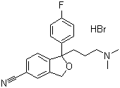结构式 CAS# 59729-32-7, 氢溴酸西酞普兰; 1-[3-(二甲氨基)丙基]-1-(4-氟苯基)-1,3-二氢-5-异苯并呋喃甲腈氢溴酸盐