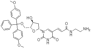 5-[(1E)-3-[(2-Aminoethyl)amino]-3-oxo-1-propen-1-yl]-5'-O-[bis(4-methoxyphenyl)phenylmethyl]-2'-deoxyuridine molecular structure (CAS 606126-32-3)