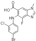 6-(4-Bromo-2-chlorophenylamino)-7-fluoro-3-methyl-benzimidazole-5-carboxylic acid molecular structure (CAS 606144-04-1)