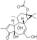 structure of CAS# 60857-08-1, Prostratin;13-O-Acetyl-12-deoxyphorbol; NSC 623310; SA 101A; (1aR,1bS,4aR,7aS,7bR,8R,9aS)-9a-(Acetyloxy)-1,1a,1b,4,4a,7a,7b,8,9,9a-decahydro-4a,7b-dihydroxy-3-(hydroxymethyl)-1,1,6,8-tetramethyl-5H-cyclopropa[3,4]benz[1,2-e]azulen-5-one