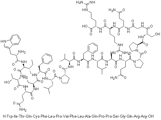 L-色氨酰-L-异亮氨酰-L-苏氨酰-L-谷氨酰胺酰-L-半胱氨酰-L-苯丙氨酰-L-亮氨酰-L-脯氨酰-L-缬氨酰-L-苯丙氨酰-L-亮氨酰-L-丙氨酰-L-谷氨酰胺酰-L-脯氨酰-L-脯氨酰-L-丝氨酰甘氨酰-L-谷氨酰胺酰-L-精氨酰-L-精氨酸分子结构 (CAS 610312-22-6)