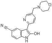 结构式 CAS# 612487-72-6, 2-羟基-3-[5-[(吗啉-4-基)甲基]吡啶-2-基]-1H-吲哚-5-甲腈