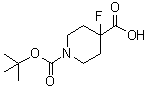 structure of CAS# 614731-04-3, 1-(tert-Butoxycarbonyl)-4-fluoropiperidine-4-carboxylic acid