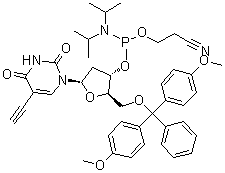 structure of CAS# 615288-66-9, 5'-O-[Bis(4-methoxyphenyl)phenylmethyl]-2'-deoxy-5-ethynyl-uridine 3'-[2-cyanoethyl bis(1-methylethyl)phosphoramidite]