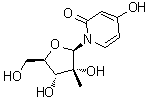 结构式 CAS# 622379-93-5, 4-羟基-1-(2-C-甲基-beta-D-呋喃核糖基)-2(1H)-吡啶酮