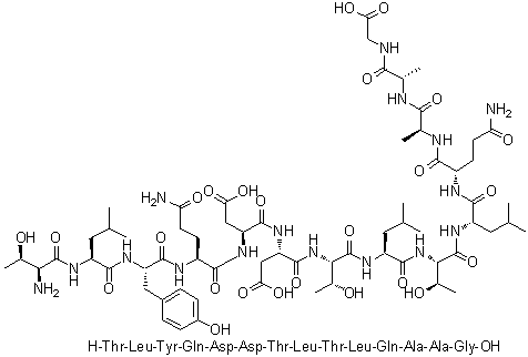 L-Threonyl-L-leucyl-L-tyrosyl-L-glutaminyl-L-alpha-aspartyl-L-alpha-aspartyl-L-threonyl-L-leucyl-L-threonyl-L-leucyl-L-glutaminyl-L-alanyl-L-alanyl-glycine molecular structure (CAS 627543-63-9)
