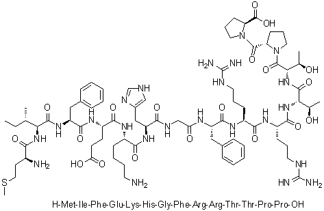 L-蛋氨酰-L-异亮氨酰-L-苯丙氨酰-L-alpha-谷氨酰-L-赖氨酰-L-组氨酰甘氨酰-L-苯丙氨酰-L-精氨酰-L-精氨酰-L-苏氨酰-L-苏氨酰-L-脯氨酰-L-脯氨酸分子结构 (CAS 628273-73-4)