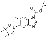 6-Methyl-5-(4,4,5,5-tetramethyl-1,3,2-dioxaborolan-2-yl)-1H-benzimidazole-1-carboxylic acid 1,1-dimethylethyl ester molecular structure (CAS 631912-39-5)