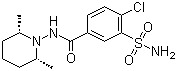 结构式 CAS# 636-54-4, 氯帕胺; 氯哌酰胺; 克罗帕米; 4-氯-N-(顺式-2,6-二甲基哌啶基)-3-氨基磺酰基苯甲酰胺