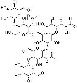 O-beta-D-Galactopyranosyl-(1→4)-O-2-(acetylamino)-2-deoxy-beta-D-glucopyranosyl-(1→3)-O-[O-beta-D-galactopyranosyl-(1→4)-2-(acetylamino)-2-deoxy-beta-D-glucopyranosyl-(1→6)]-O-beta-D-galactopyranosyl-(1→4)-D-glucose molecular structure (CAS 64003-52-7)