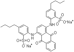 structure of CAS# 6408-57-7, Acid Green 27;2,2'-[(9,10-Dihydro-9,10-dioxo-1,4-anthracenediyl)diimino]bis[5-butylbenzenesulfonic acid sodium salt]